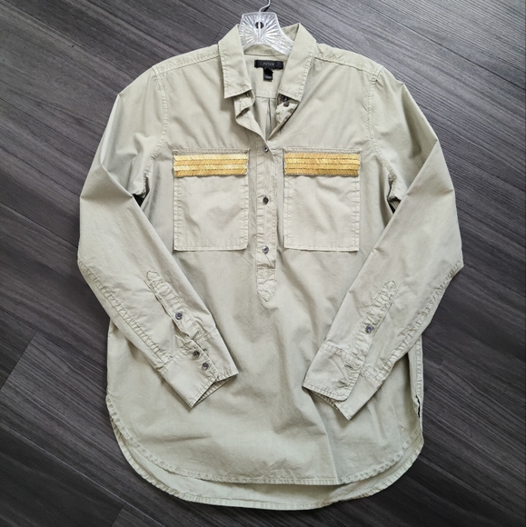 J. Crew Tops - J.Crew Army Green Pullover 1/2 Button Down
